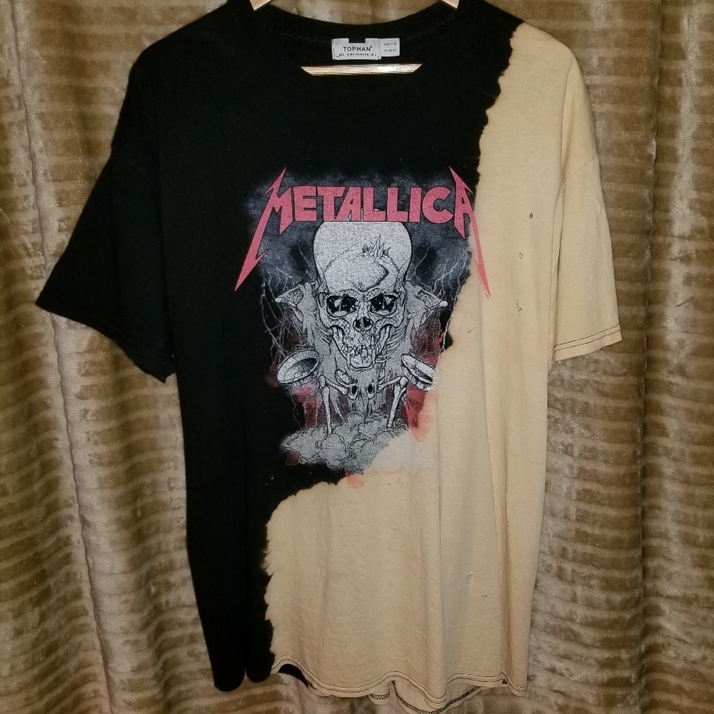 Topman Metalica Size L Black and White Split T Shirt